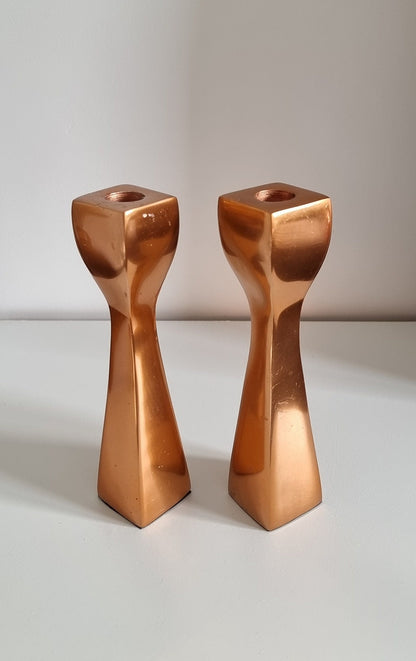 Pair Of Vintage Metal Candlesticks In Copper Colour