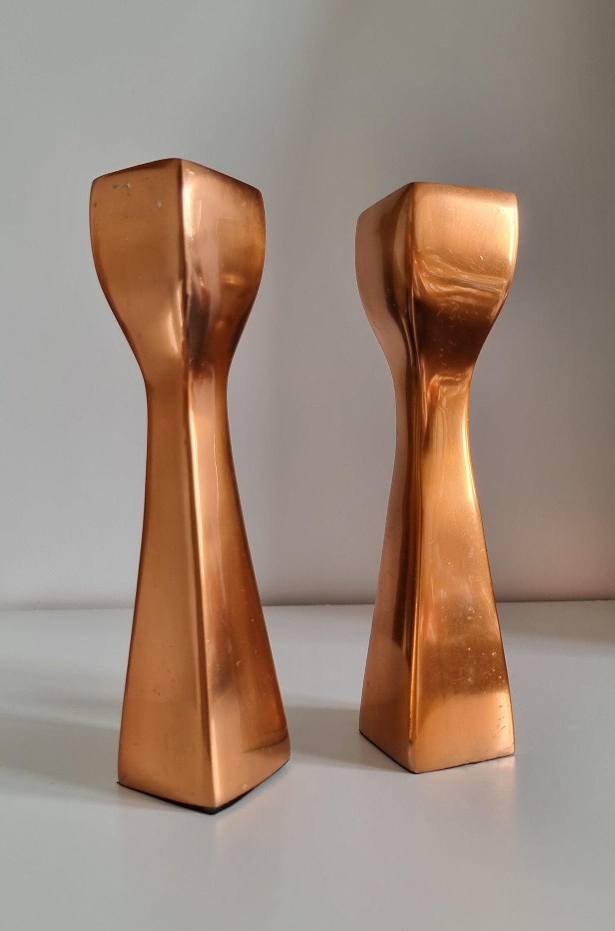 Pair Of Vintage Metal Candlesticks In Copper Colour