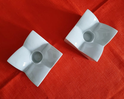 Pair Of Arzberg Modernist Porcelain Candlestick Holders - Made In Germany