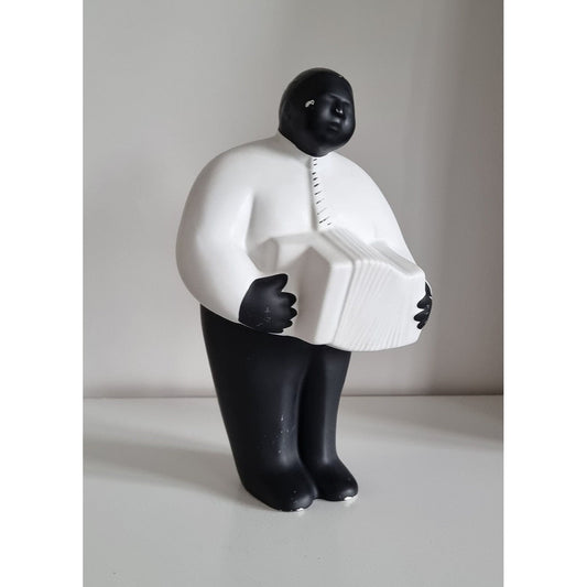 Vintage Black & White Accordionist Figurine Sculpture