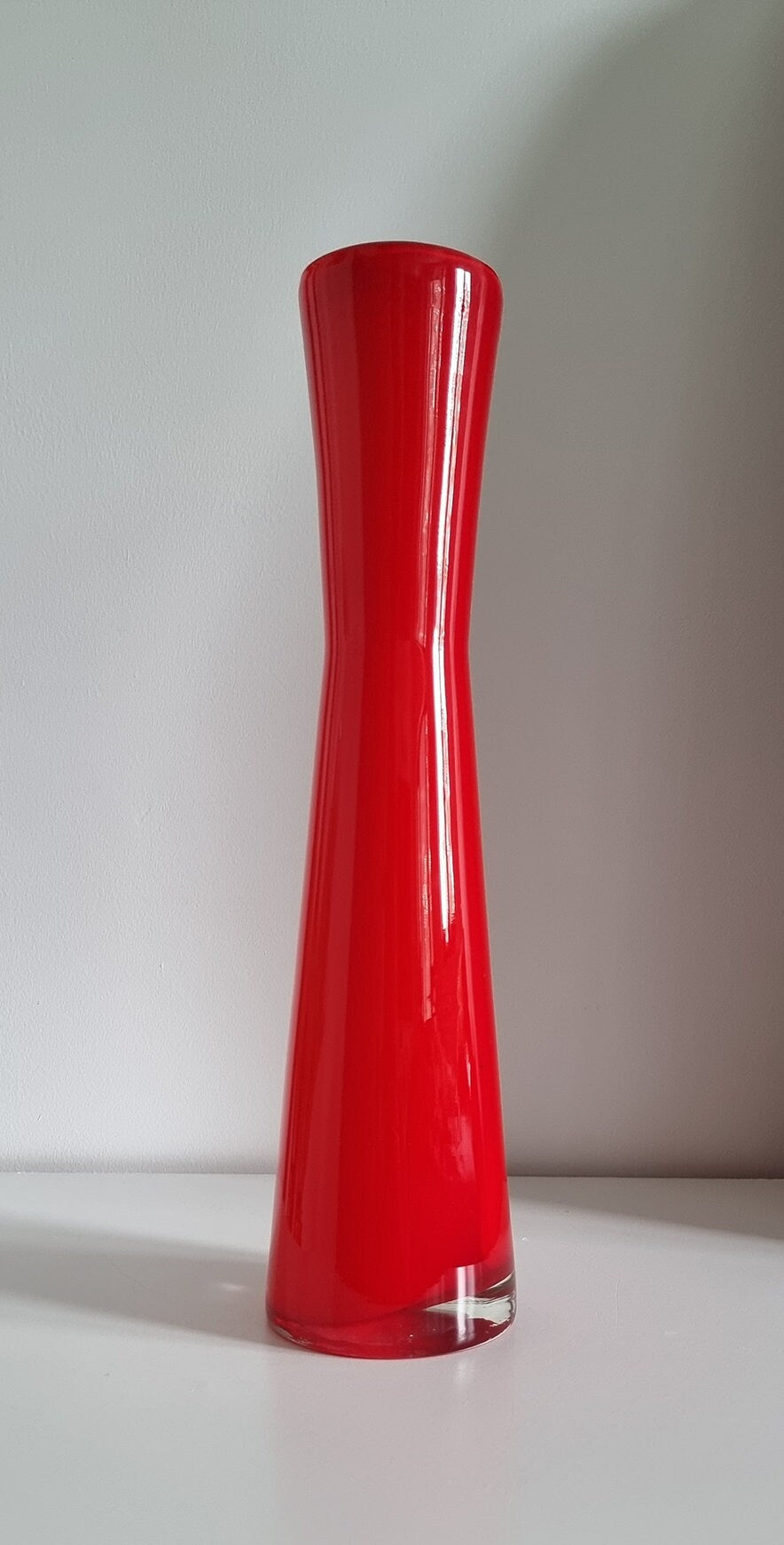 Retro Tall Cased Art Glass Vase In Red