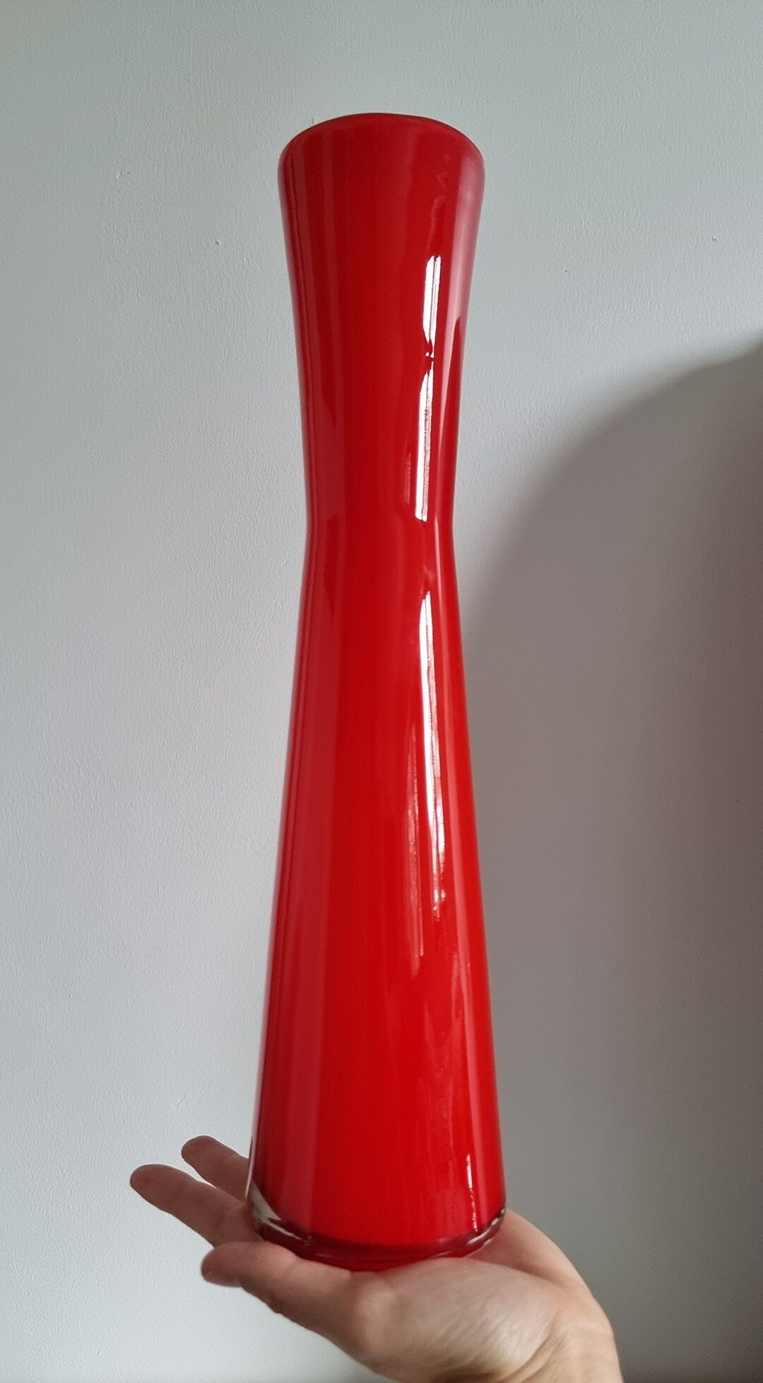 Retro Tall Cased Art Glass Vase In Red