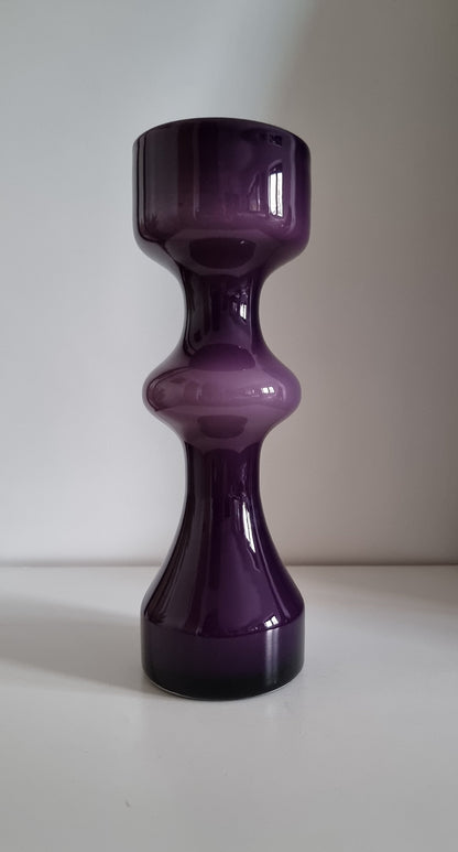 Mid-Century Modern Purple Hooped Cased Glass Vase