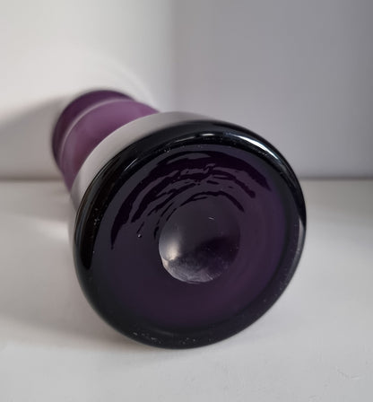 Mid-Century Modern Purple Hooped Cased Glass Vase