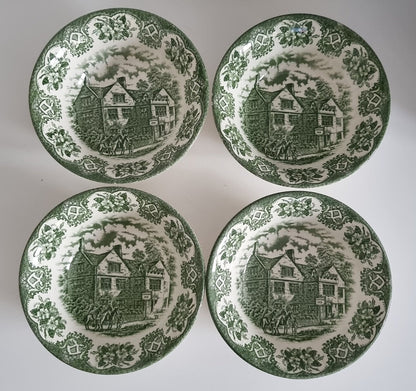 Vintage Green Transferware Soup/Cereal Bowls By English Ironstone Tableware, Staffordshire