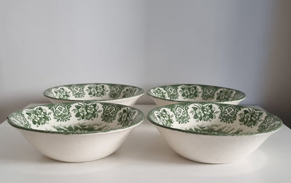 Vintage Green Transferware Soup/Cereal Bowls By English Ironstone Tableware, Staffordshire