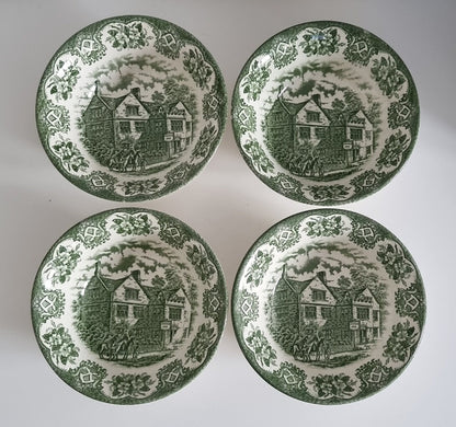 Vintage Green Transferware Soup/Cereal Bowls By English Ironstone Tableware, Staffordshire