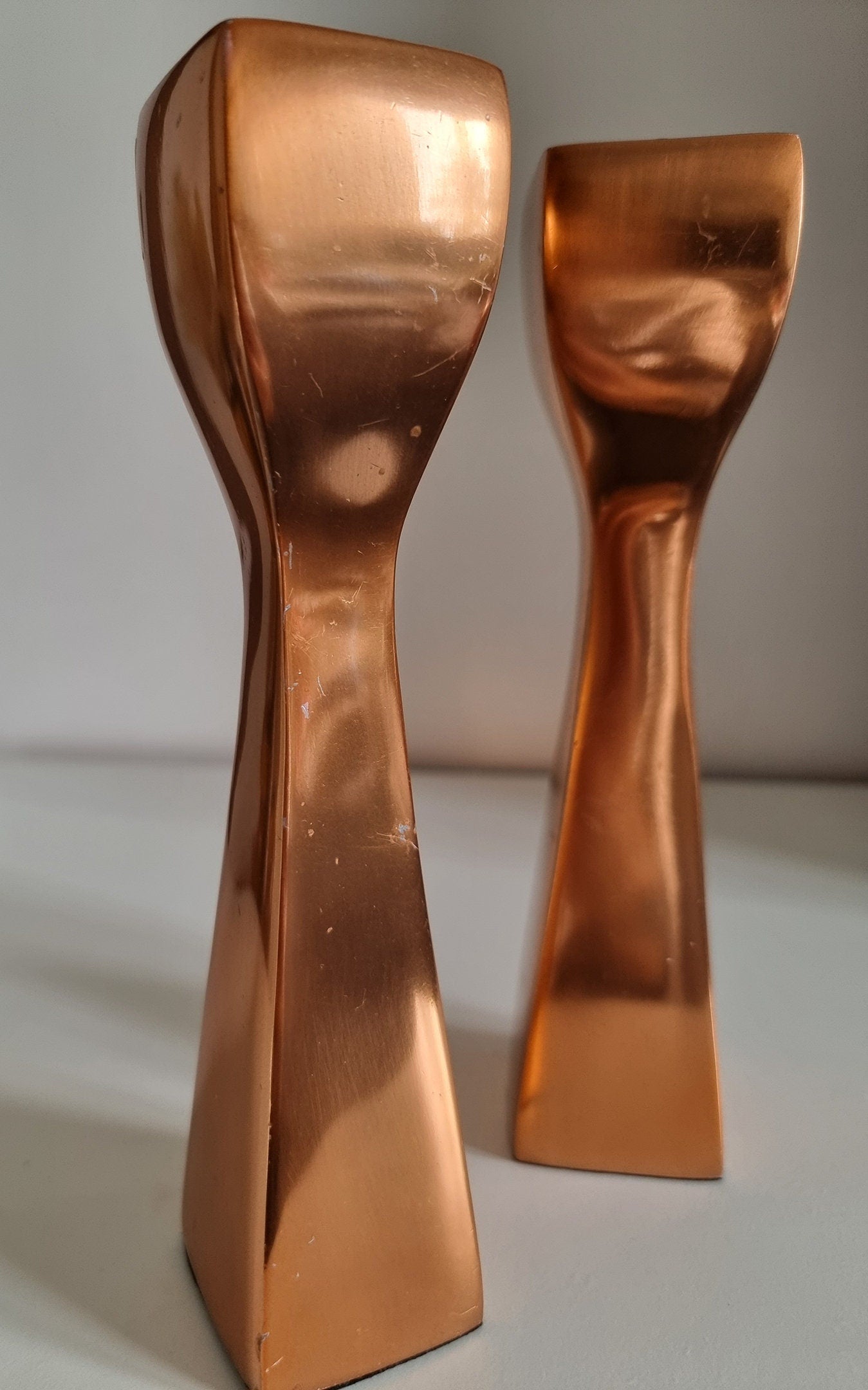 Pair Of Vintage Metal Candlesticks In Copper Colour