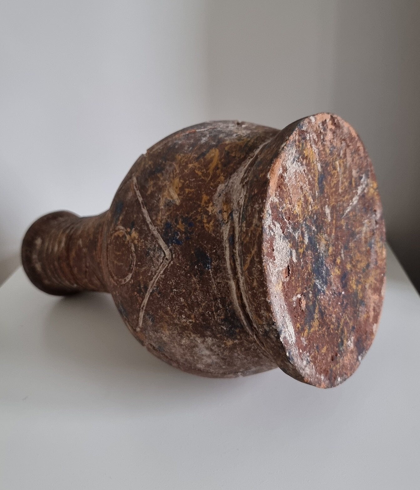 Old Vintage Clay Pottery Vase With Hand Etched Design