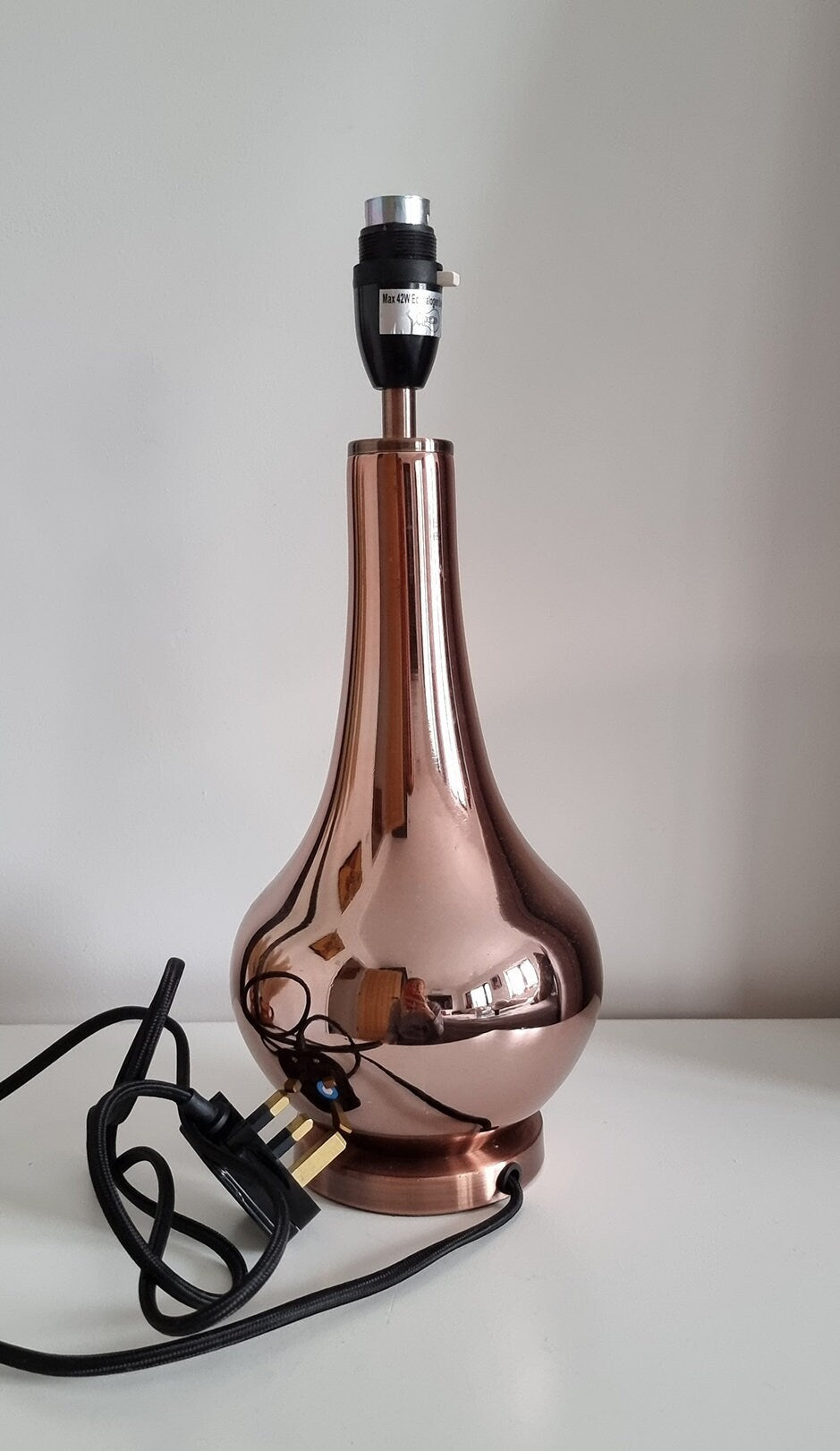 Lovely Rose Gold/Copper Colour Glass Table Lamp With Black Shade