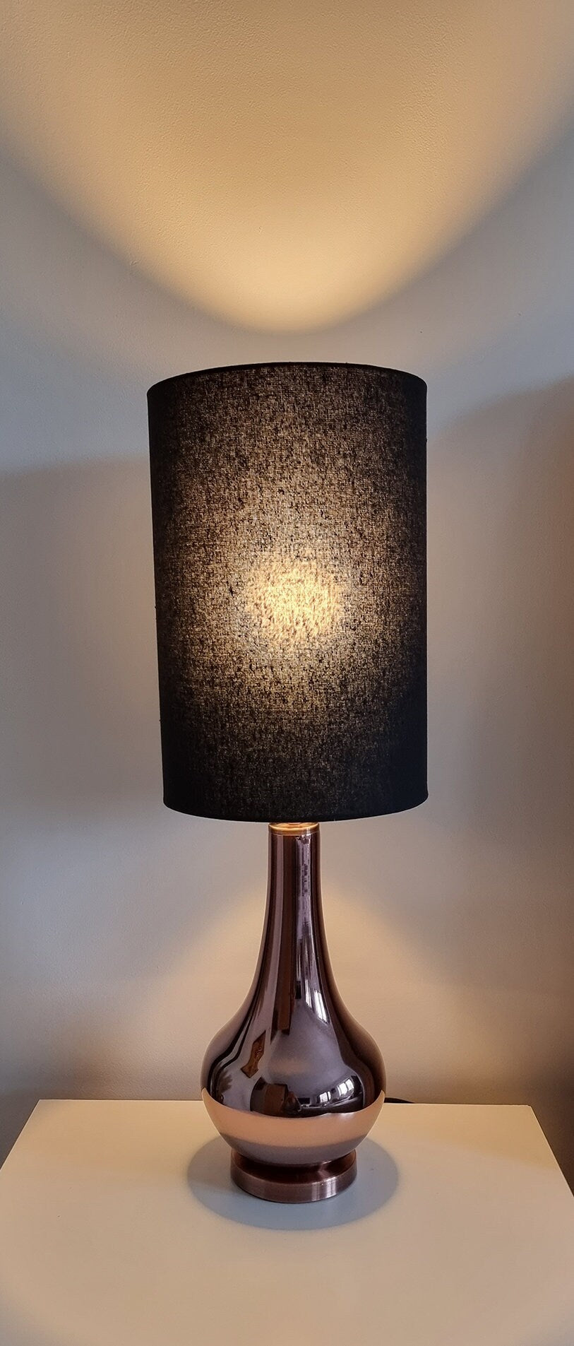 Lovely Rose Gold/Copper Colour Glass Table Lamp With Black Shade