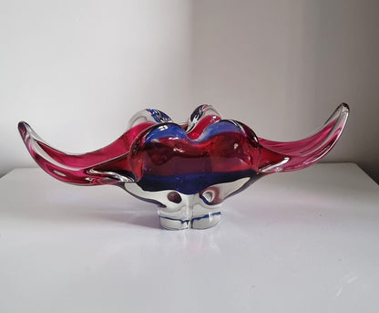 Vintage Art Glass Dish Bowl By Josef Hospodka For Chribska Glassworks