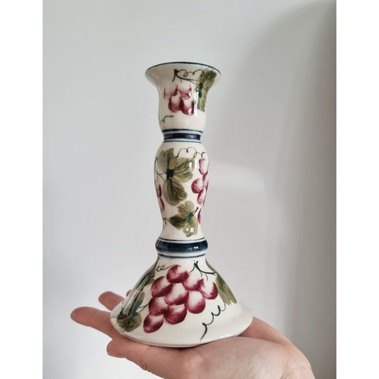 Vintage Hand Painted Ceramic Candlestick With Grape Design