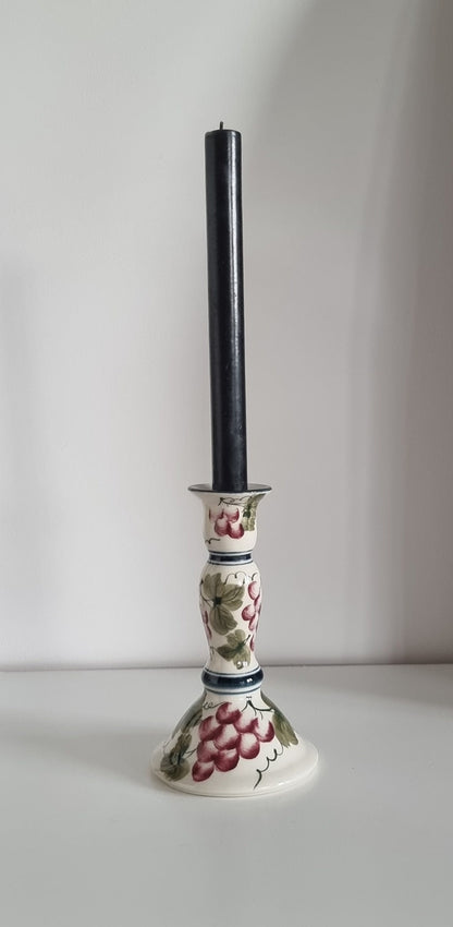 Vintage Hand Painted Ceramic Candlestick With Grape Design