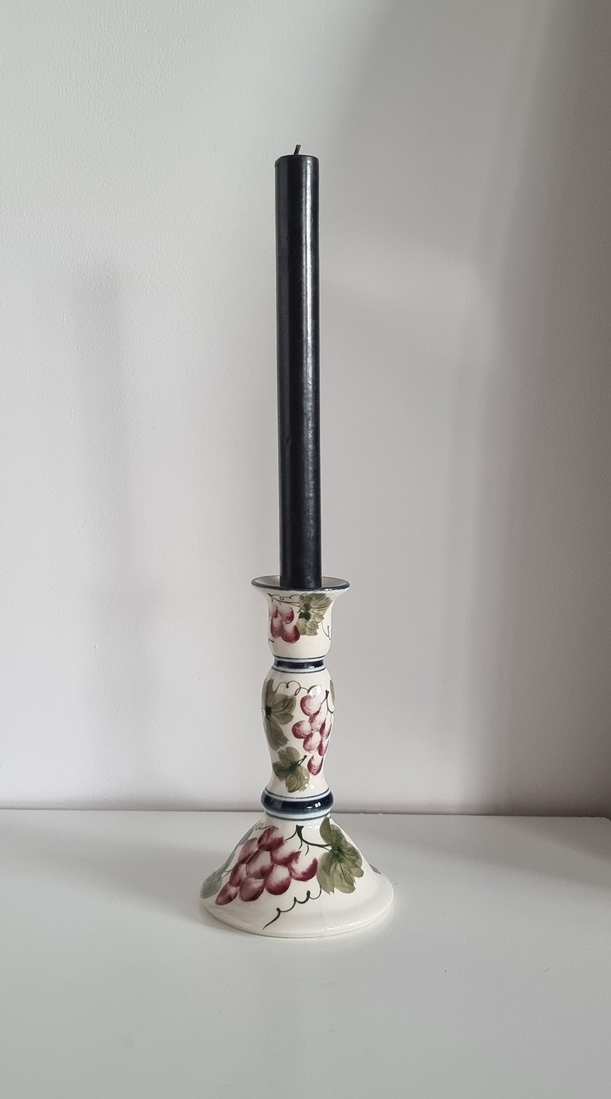 Vintage Hand Painted Ceramic Candlestick With Grape Design