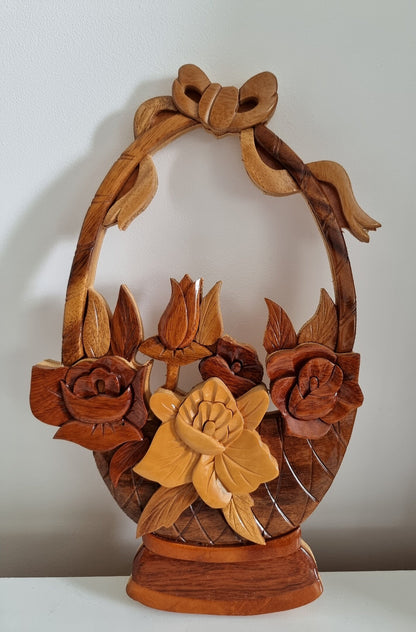 Vintage Wooden Flower Basket Wall Plaque