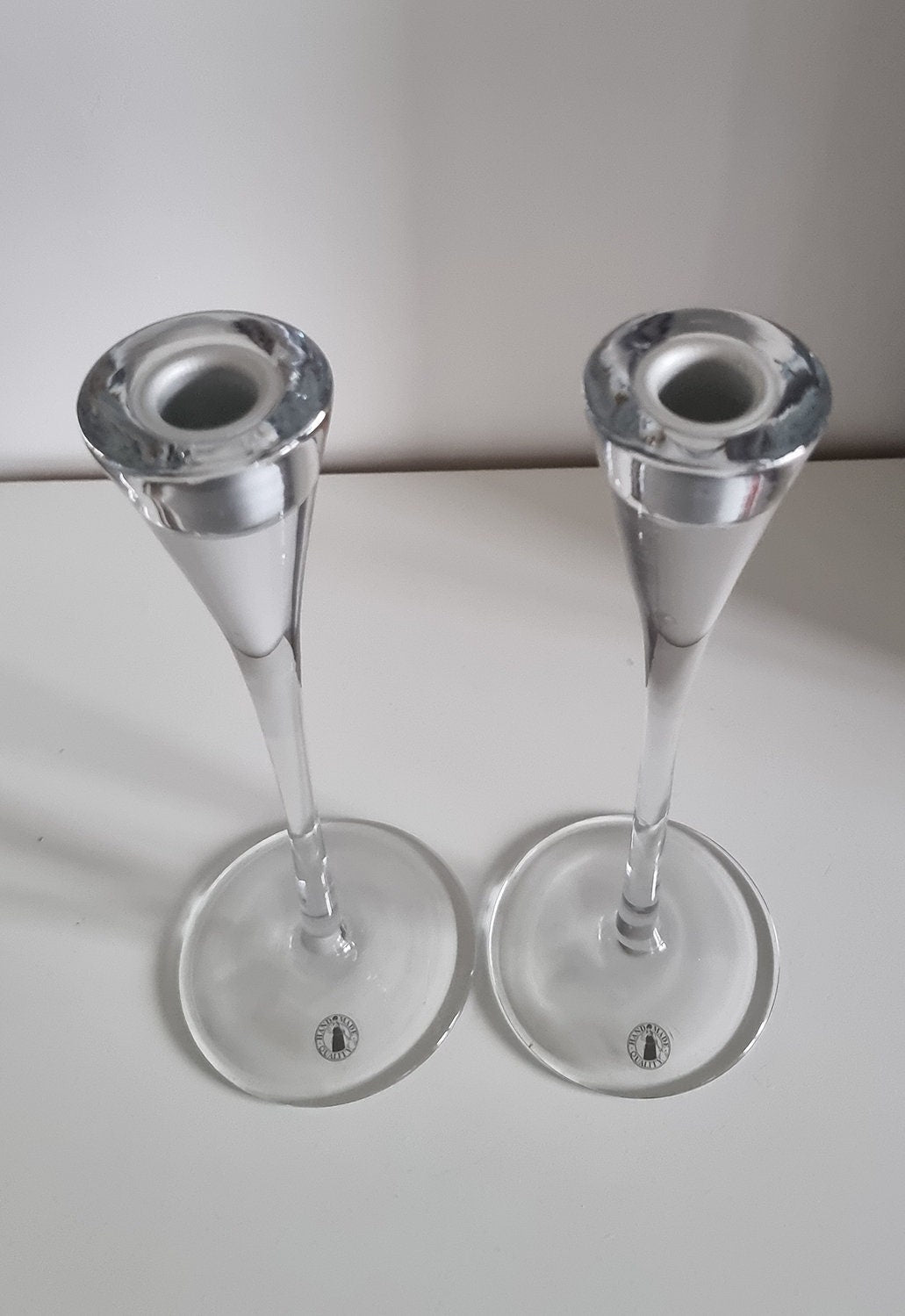 Pair Of Vintage Ikea Gästvänlig Glass Candlestick Holders Designed By Anne Nilsson