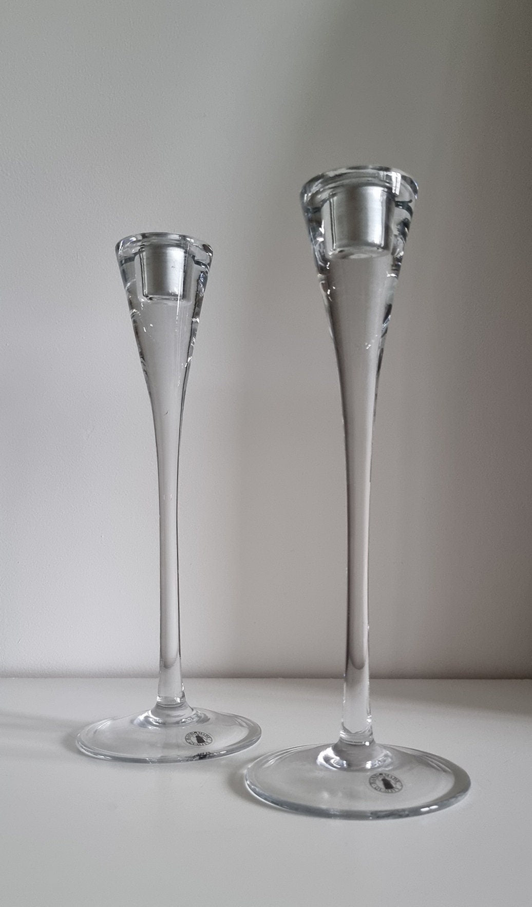 Pair Of Vintage Ikea Gästvänlig Glass Candlestick Holders Designed By Anne Nilsson