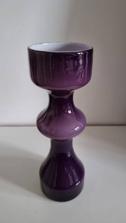 Mid-Century Modern Purple Hooped Cased Glass Vase