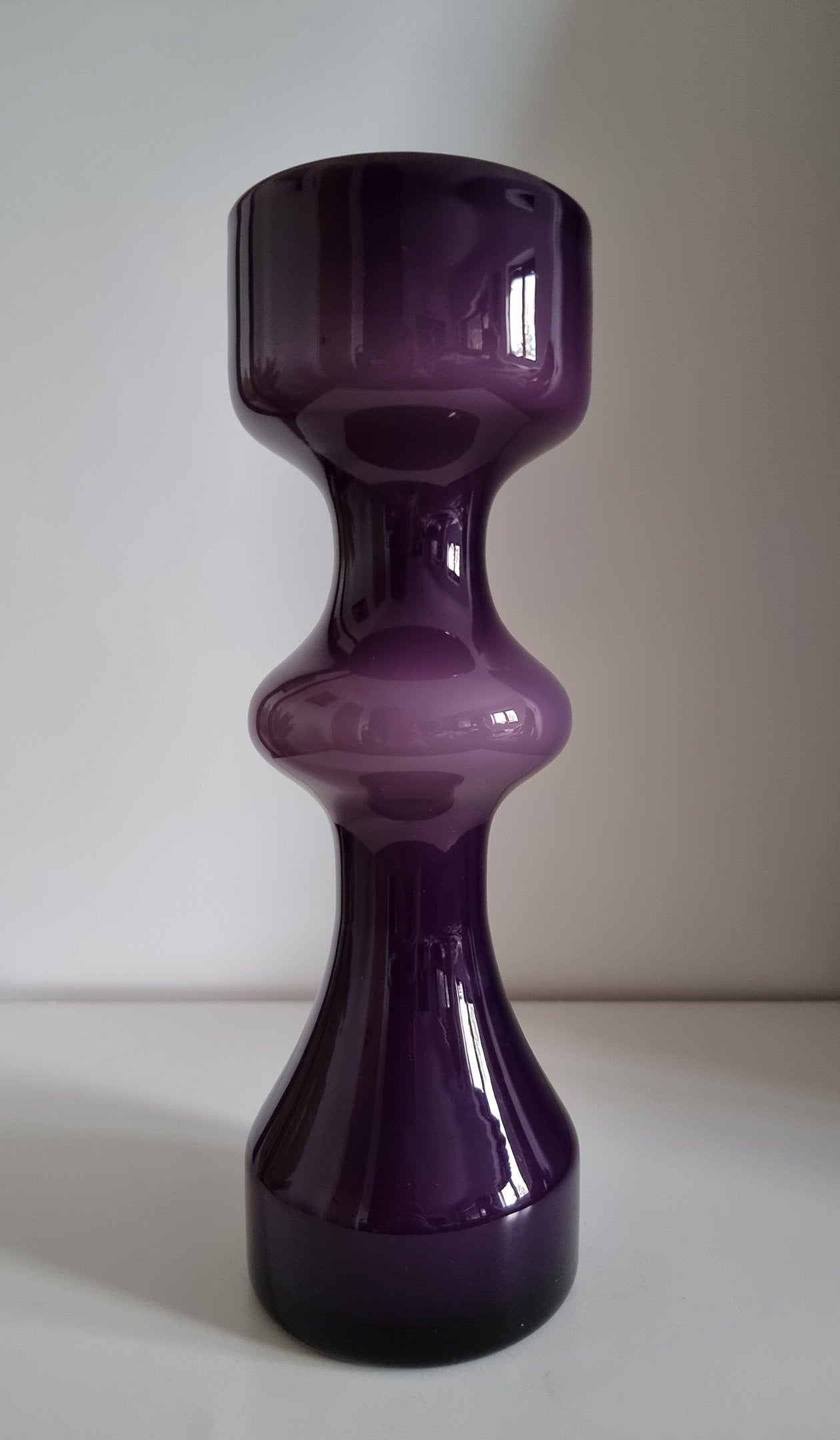 Mid-Century Modern Purple Hooped Cased Glass Vase