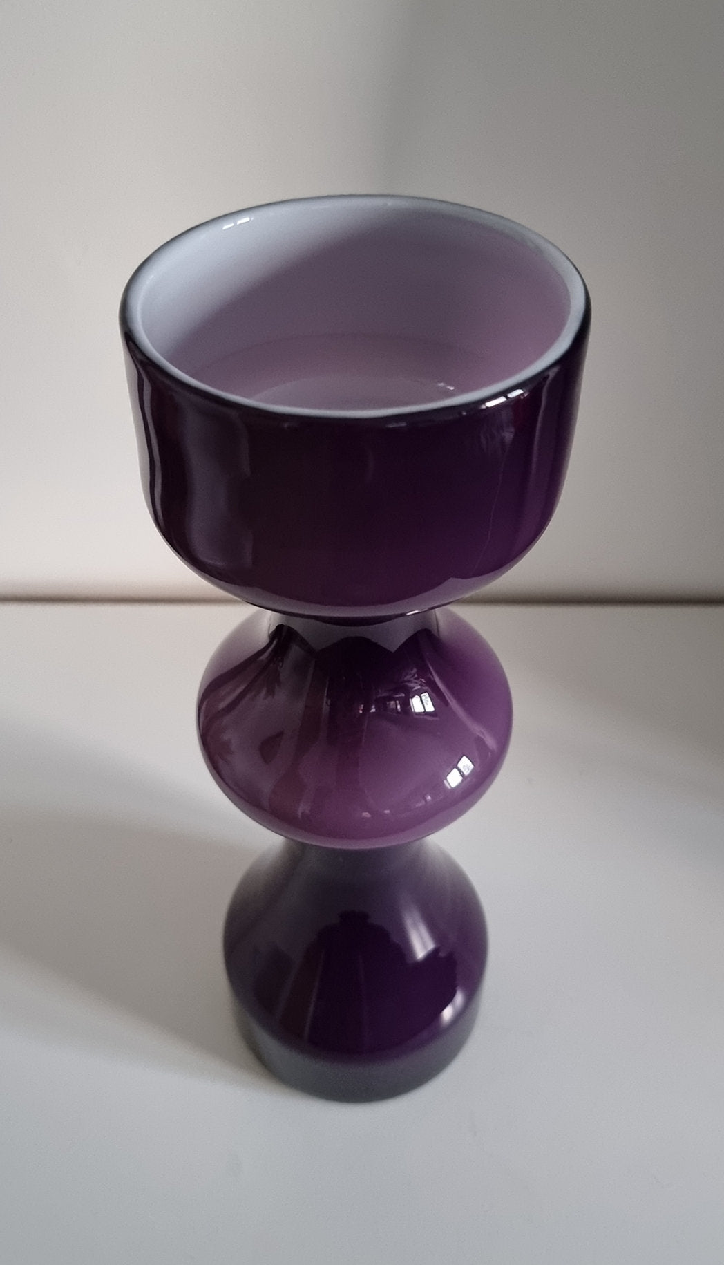 Mid-Century Modern Purple Hooped Cased Glass Vase