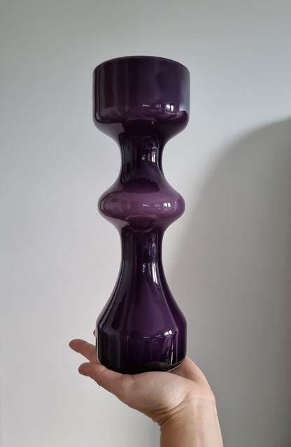 Mid-Century Modern Purple Hooped Cased Glass Vase