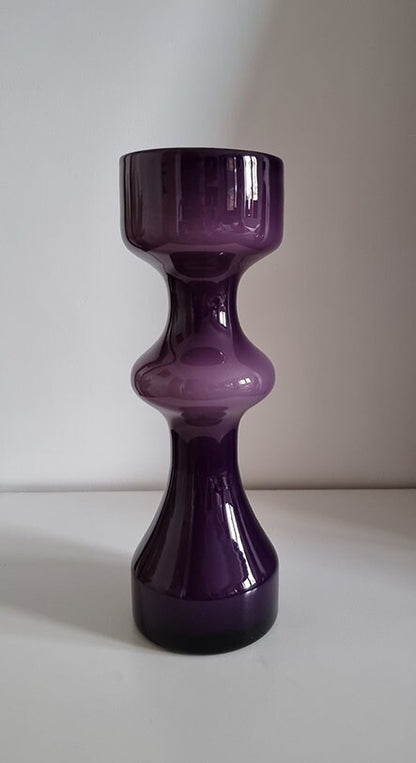 Mid-Century Modern Purple Hooped Cased Glass Vase