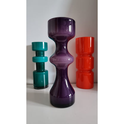 Mid-Century Modern Purple Hooped Cased Glass Vase