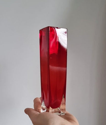 Vintage Japanese Red & Clear Glass Vase