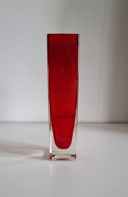 Vintage Japanese Red & Clear Glass Vase