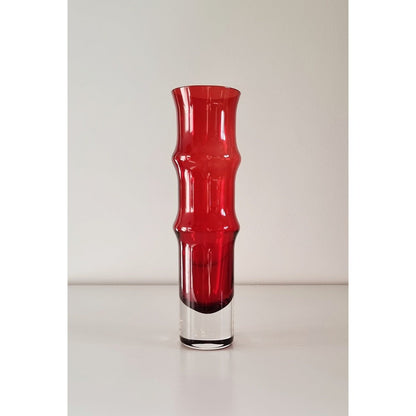 MCM Aseda Swedish Red Glass Bamboo Vase by Bo Borgstrom