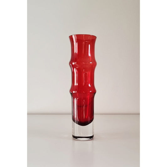 MCM Aseda Swedish Red Glass Bamboo Vase by Bo Borgstrom