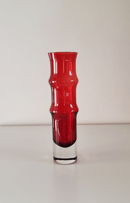 MCM Aseda Swedish Red Glass Bamboo Vase by Bo Borgstrom