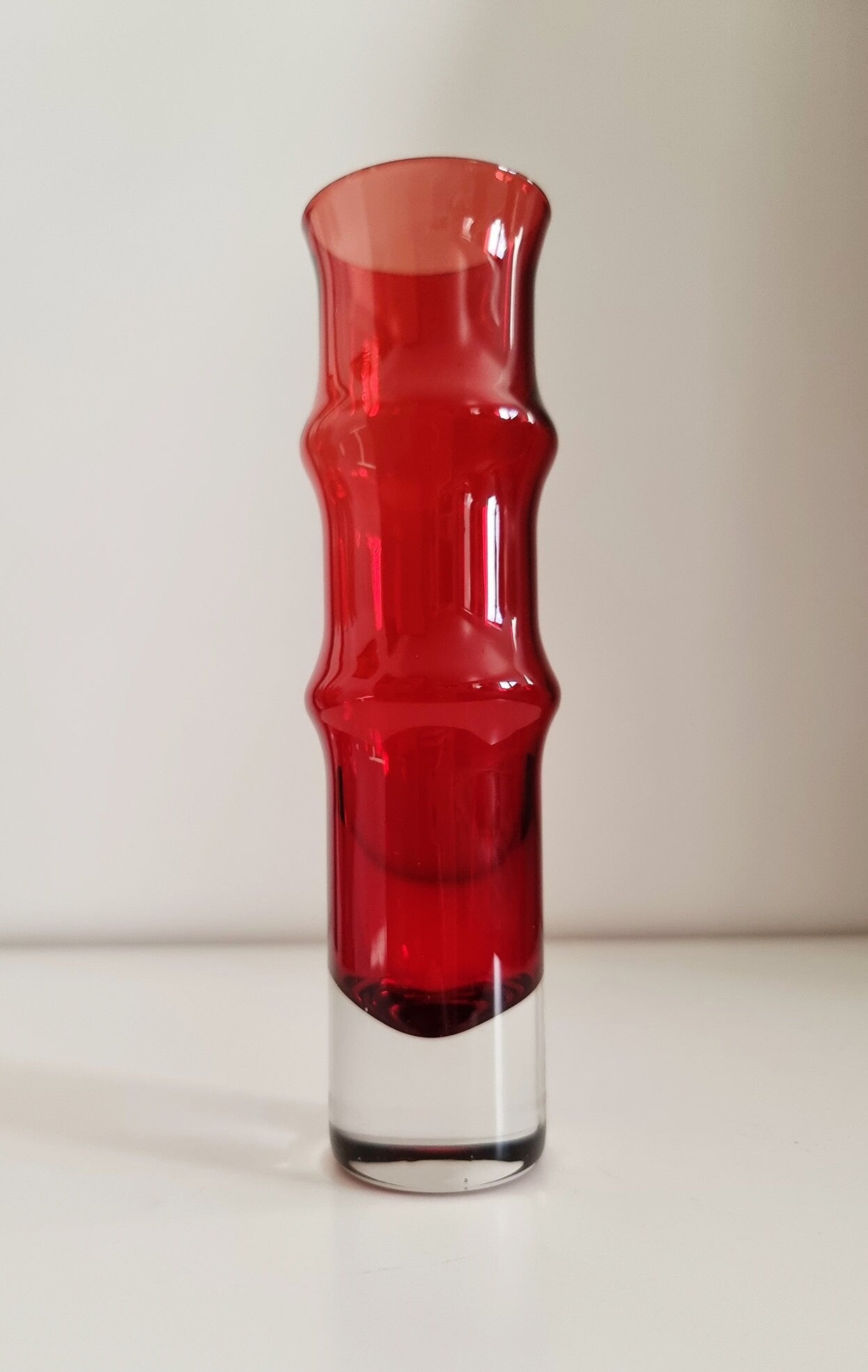 MCM Aseda Swedish Red Glass Bamboo Vase by Bo Borgstrom