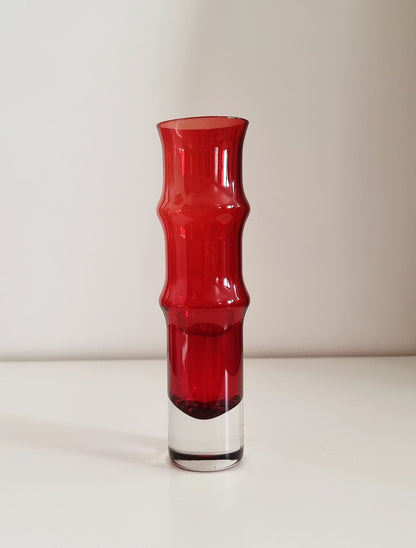 MCM Aseda Swedish Red Glass Bamboo Vase by Bo Borgstrom