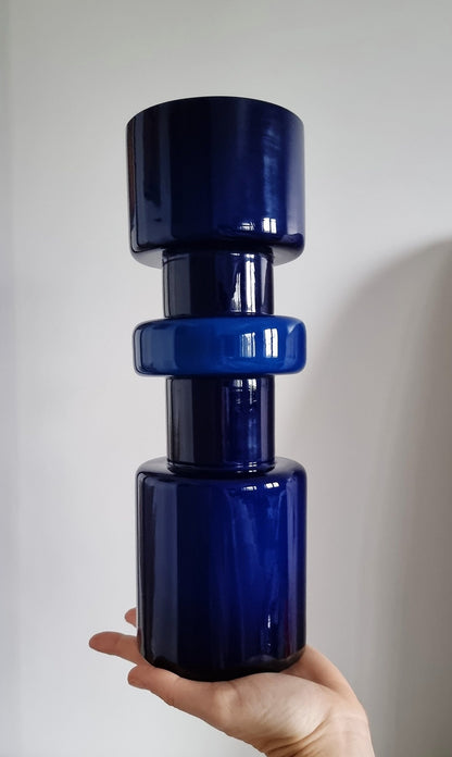 Retro Design Navy Hooped Cased Glass Vase