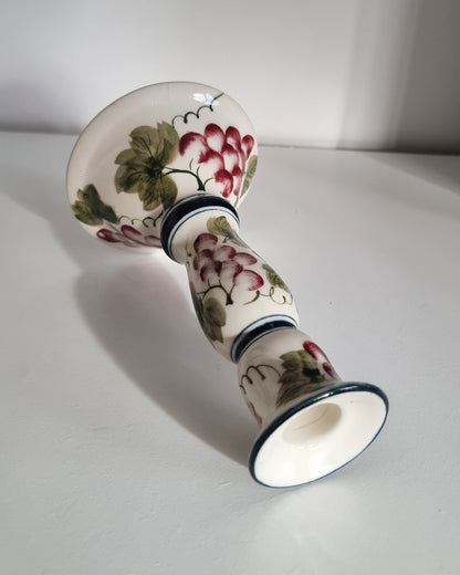 Vintage Hand Painted Ceramic Candlestick With Grape Design