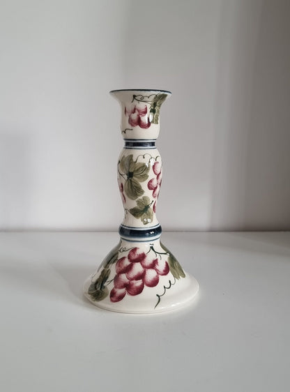 Vintage Hand Painted Ceramic Candlestick With Grape Design