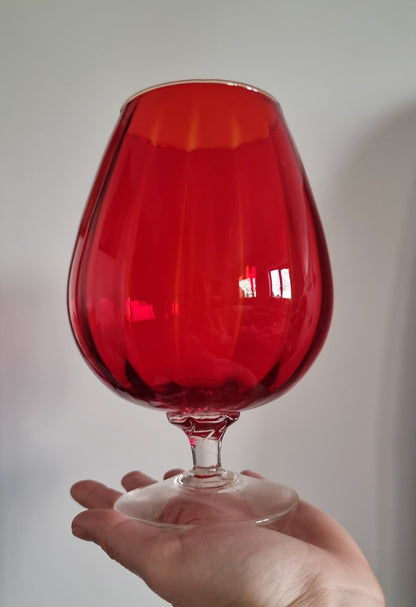 Vintage Italian Empoli Red Optic Glass Vase