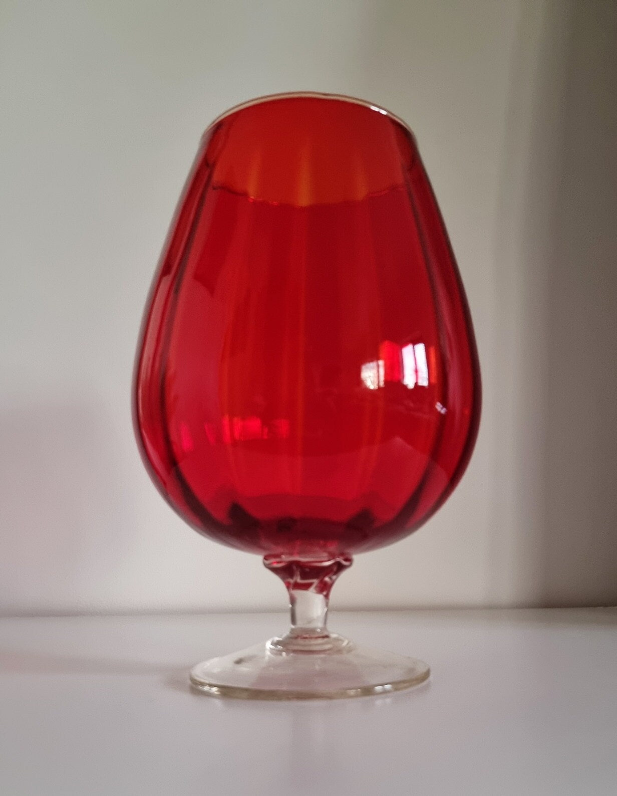 Vintage Italian Empoli Red Optic Glass Vase