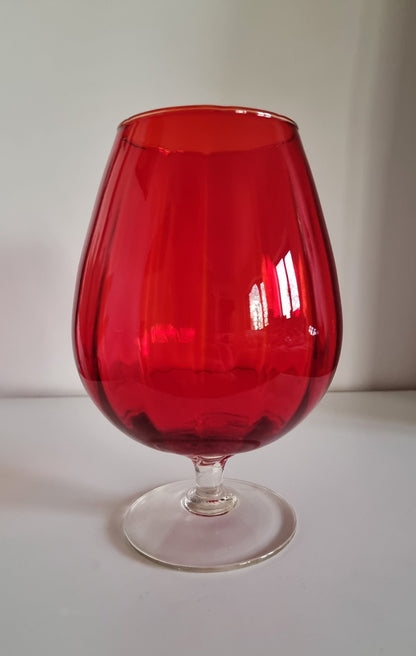 Vintage Italian Empoli Red Optic Glass Vase