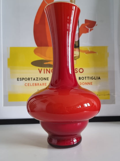 Mid-Century Modern Red Hooped Cased Glass Vase