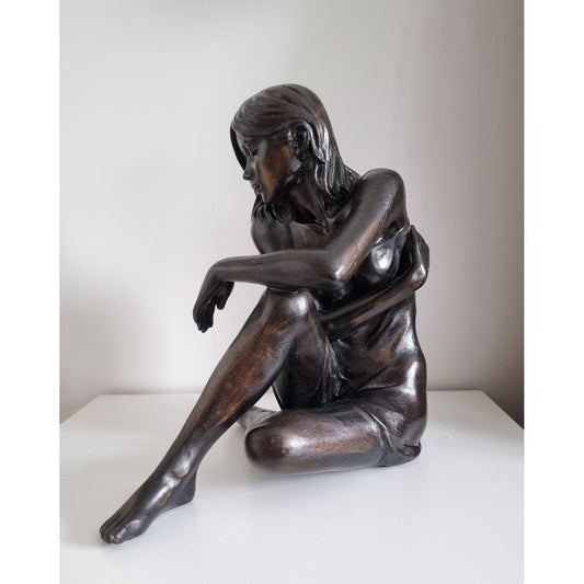 Large Sitting Woman Bronze Effect Sculpture