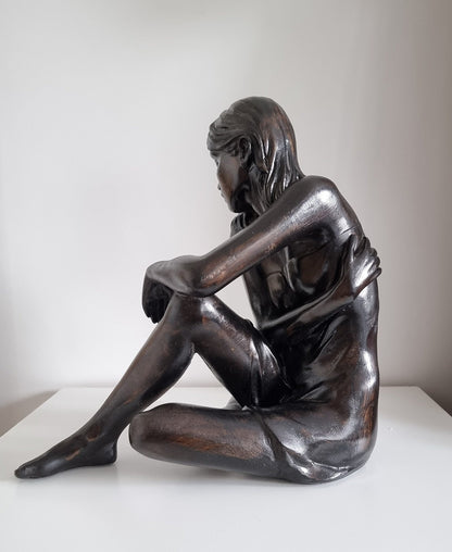 Large Sitting Woman Bronze Effect Sculpture