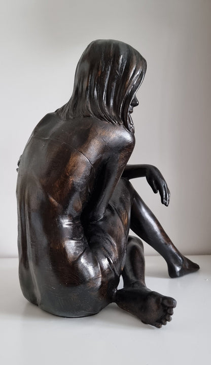 Large Sitting Woman Bronze Effect Sculpture