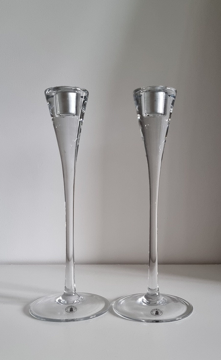 Pair Of Vintage Ikea Gästvänlig Glass Candlestick Holders Designed By Anne Nilsson