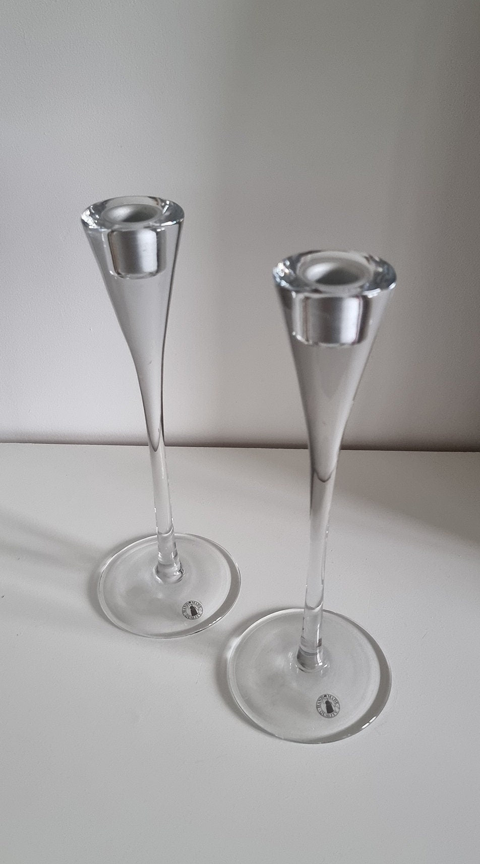 Pair Of Vintage Ikea Gästvänlig Glass Candlestick Holders Designed By Anne Nilsson