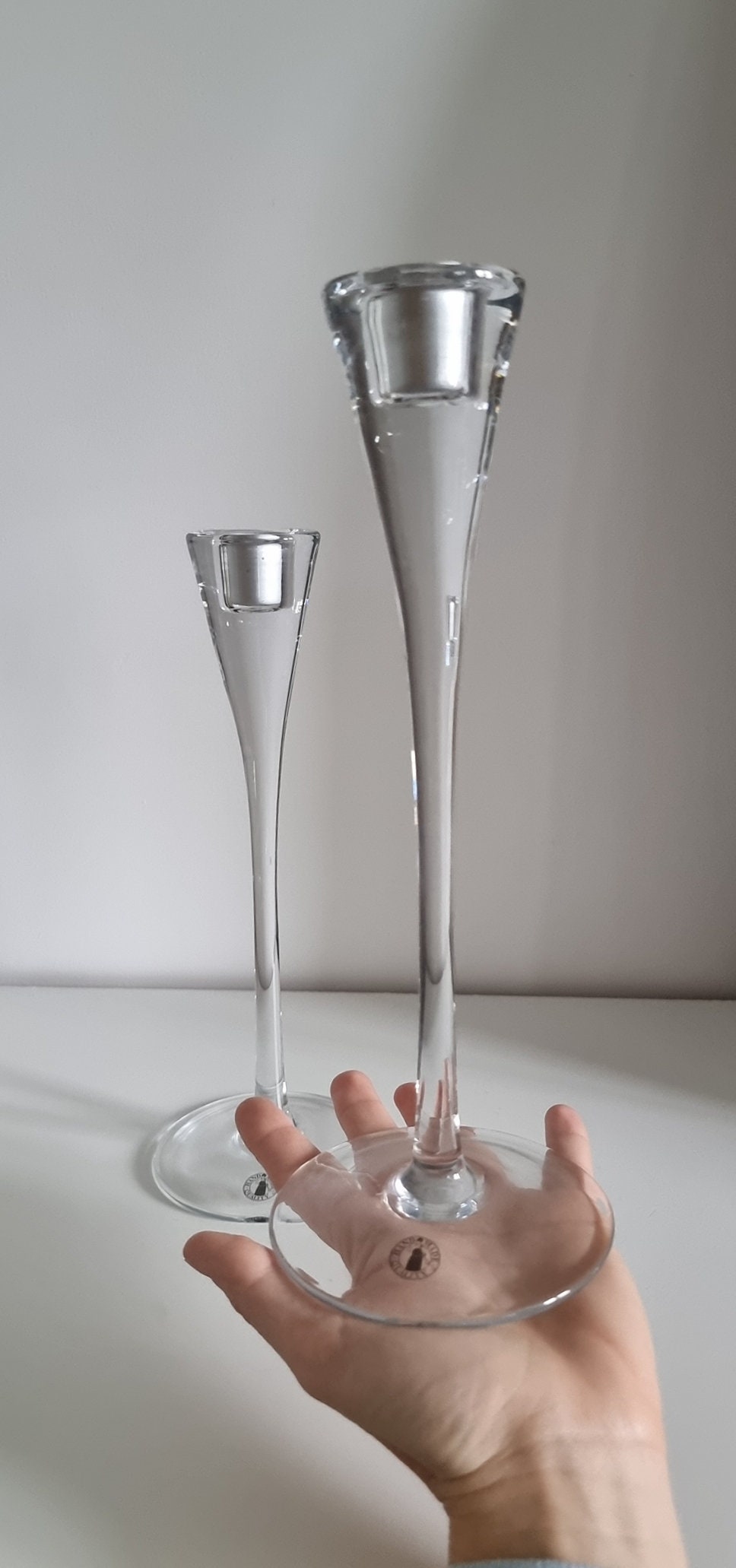 Pair Of Vintage Ikea Gästvänlig Glass Candlestick Holders Designed By Anne Nilsson