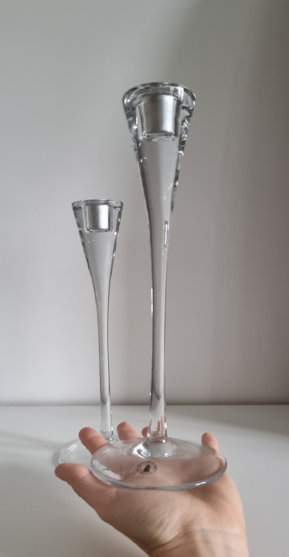 Pair Of Vintage Ikea Gästvänlig Glass Candlestick Holders Designed By Anne Nilsson