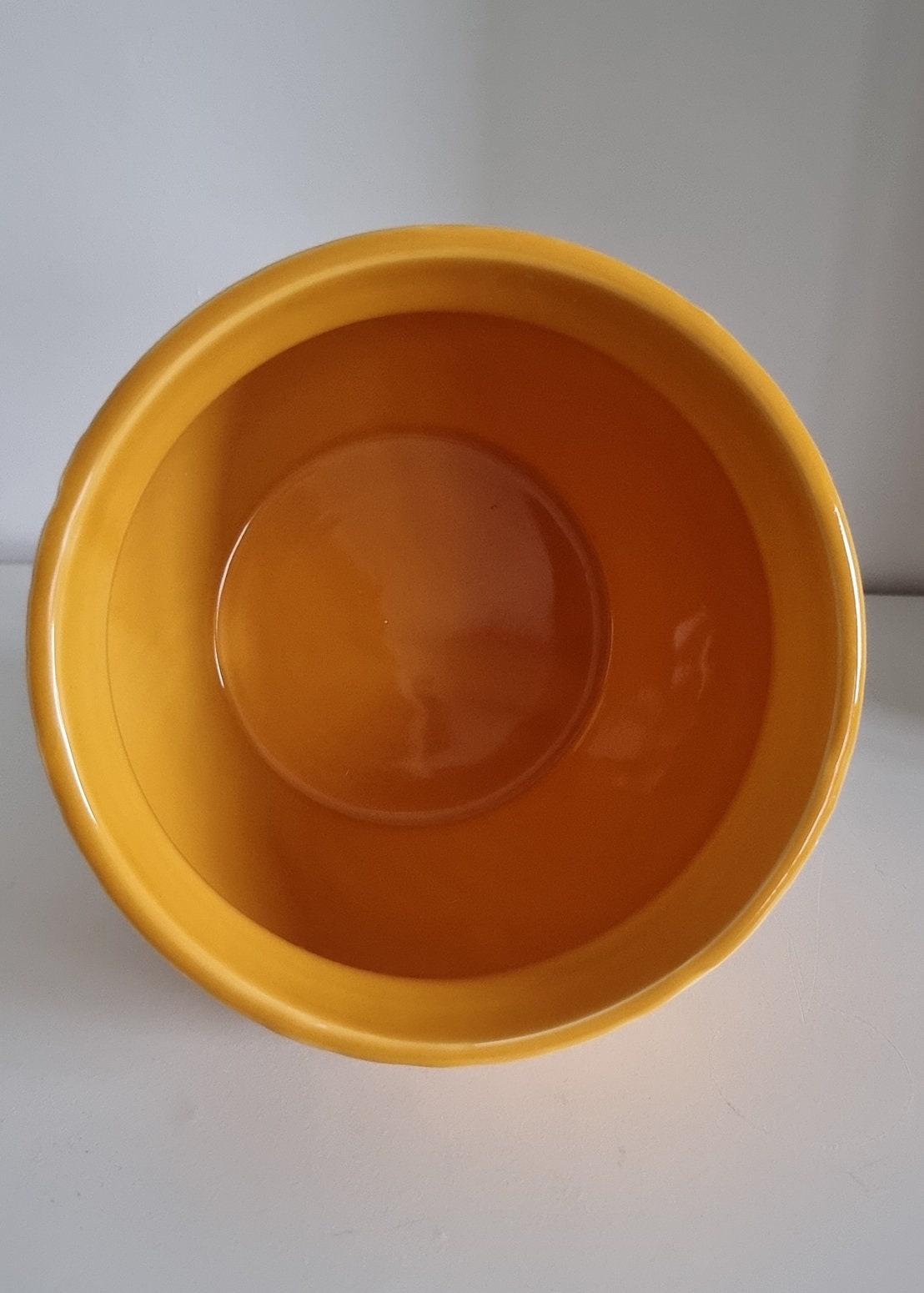 Retro Mustard Colour Ribbed Ceramic Plant Pot